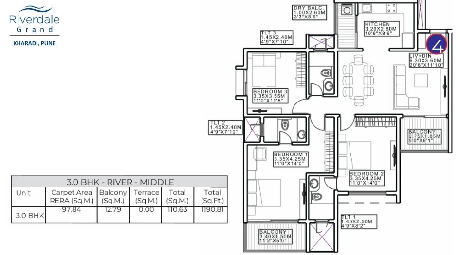 Duville-Riverdale-Grand-FLoor-Plan-3 BHK - 1191 Sqft