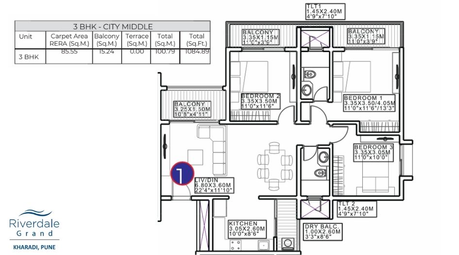 Duville-Riverdale-Grand-FLoor-Plan-3 BHK- 1185 Sqft