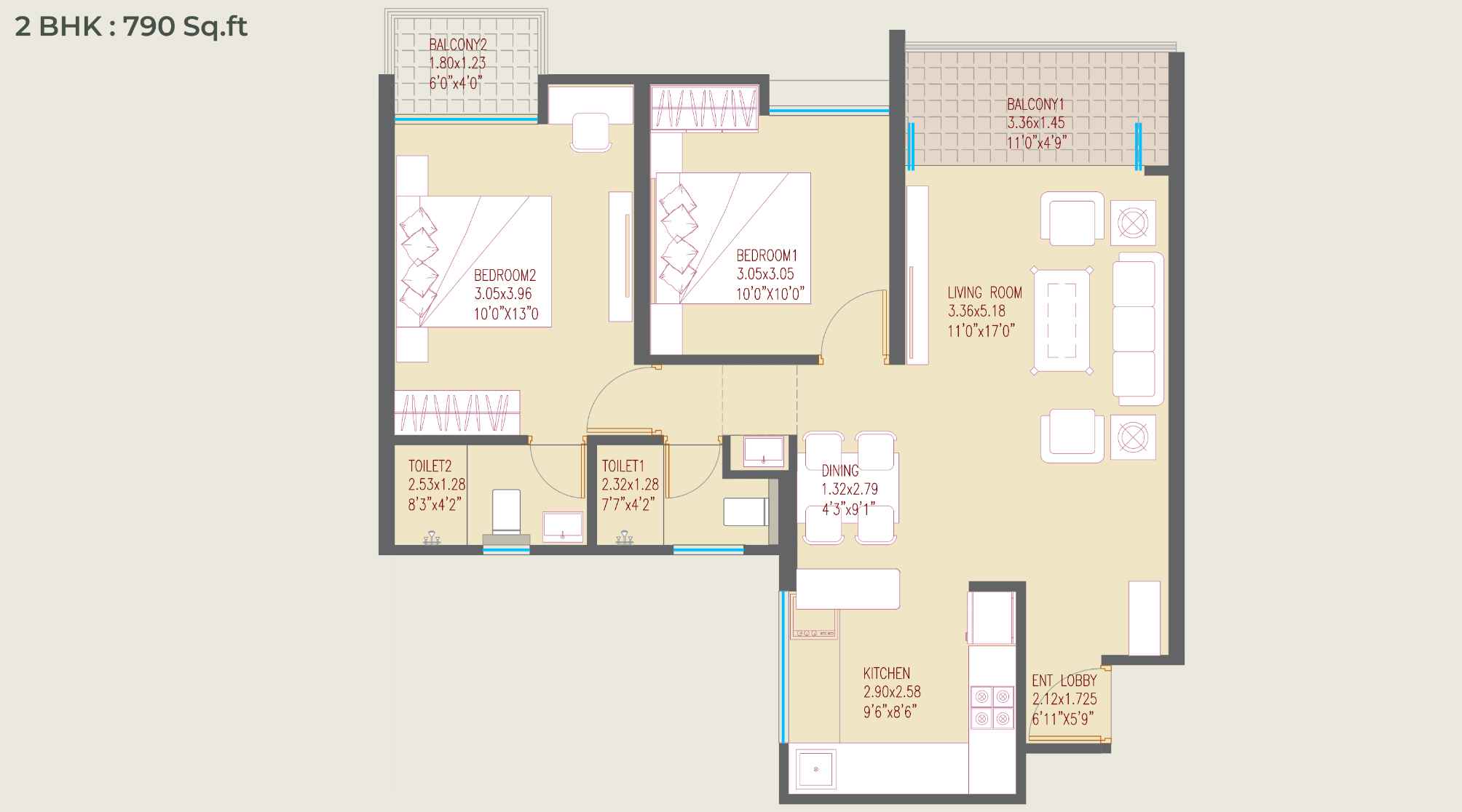 Sonai-Clara-2BHK-790