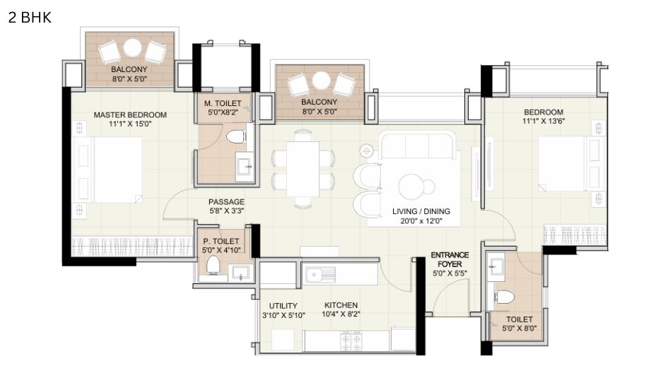 Hiranandani-Sands-Floor-Plan-2 BHK-940 Sqft