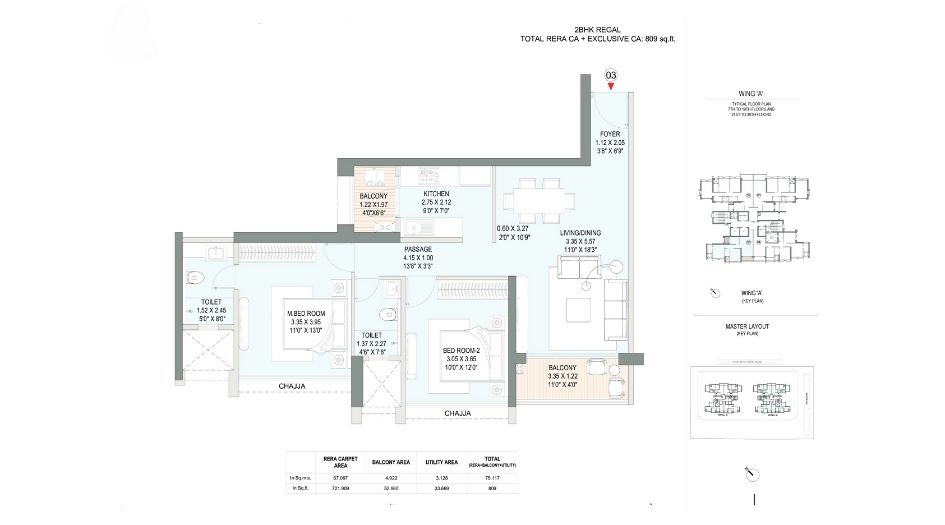 Godrej-Eternal-Palm-Floor-Plan-2 BHK-809 Sqft