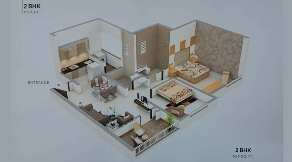 Omsai-White-House-Floor-Plan-2 BHK-626 Sqft
