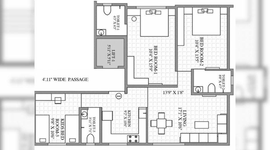 Versatile-Lilac-Floor-Plan-2 BHK- 878 Sqft