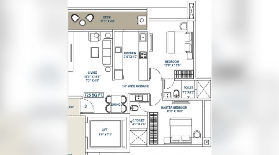 Swaroop-Grandeur-Gallery-2BHK-725sqft-Unit-plan