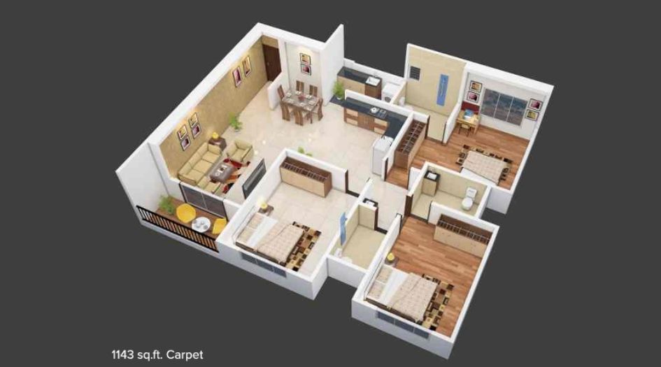 Elite-Platinum-Floor-Plan-3 BHK- 1143Sqft