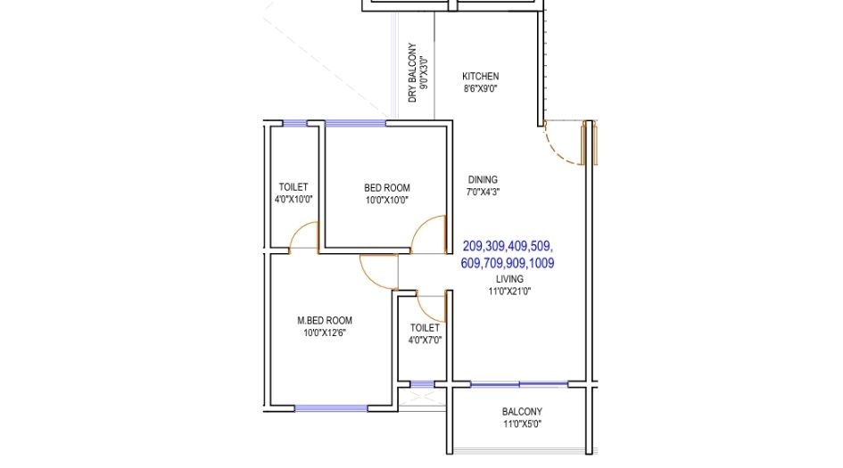 Sparkle-Youthika-Floor-Plan-2 BHK - 714 Sqft