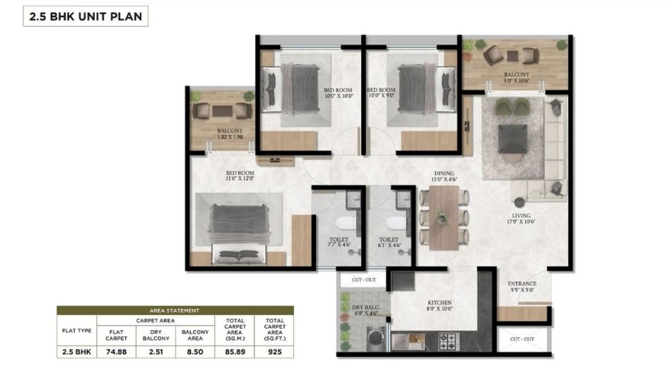 Triaa-Nestera-Floor-Plan-2.5 BHK