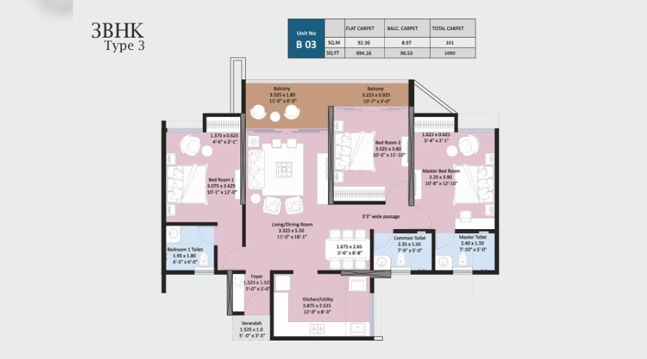 Bhandari-31-Palma-Drive-Floor-Plan-3 BHK-1090 Sqft