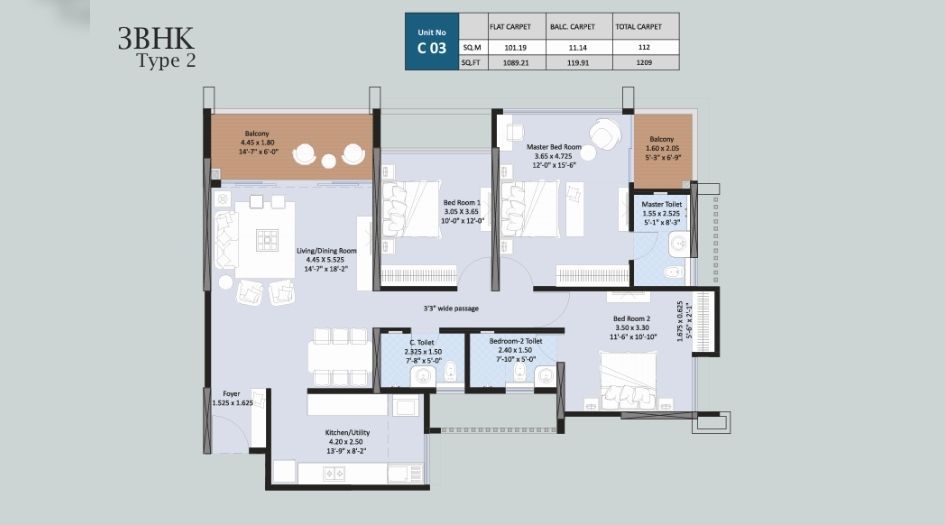 Bhandari-31-Palma-Drive-Floor-Plan-3 BHK-1209 Sqft