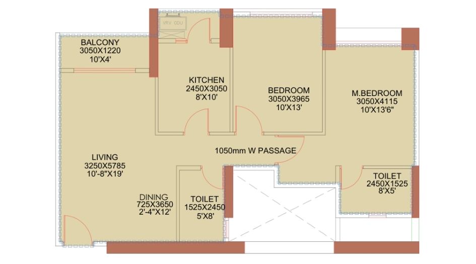 Ajmera-Manhattan-2BHK-828-sqft-Unit-Plan