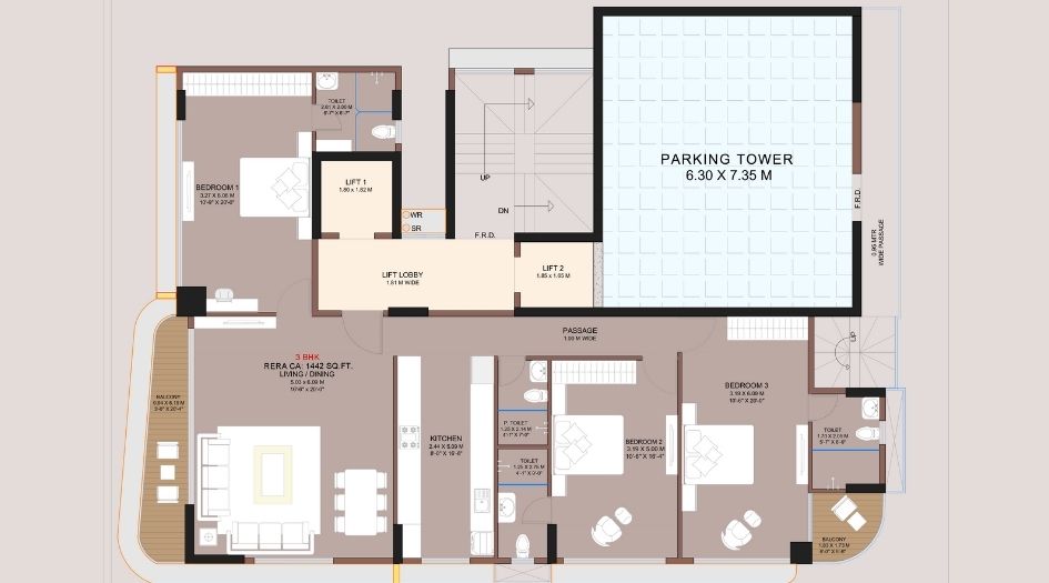 Kripa-Oasis-FLoor-Plan-3 BHK- 1442 Sqft
