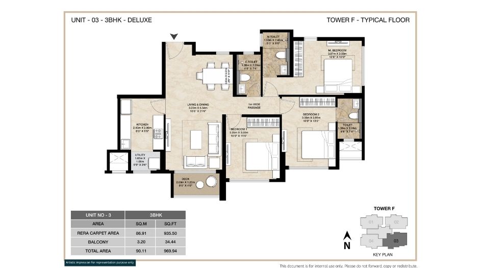 Mahindra-Marina64-Floor-Plan-3 BHK-Type-A