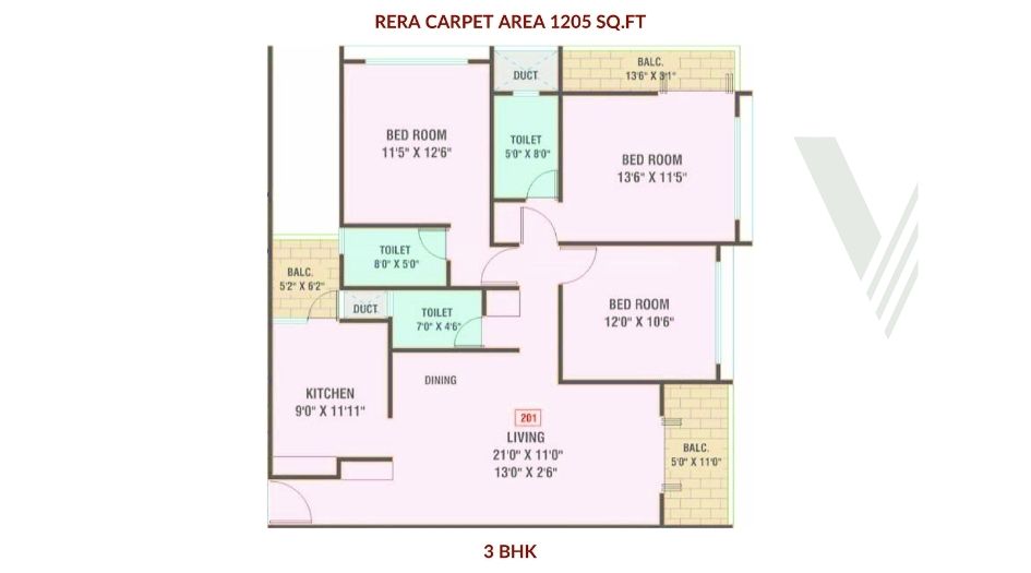 Valeentina-Tower-Floor-Plan-3 BHK-1205 Sqft