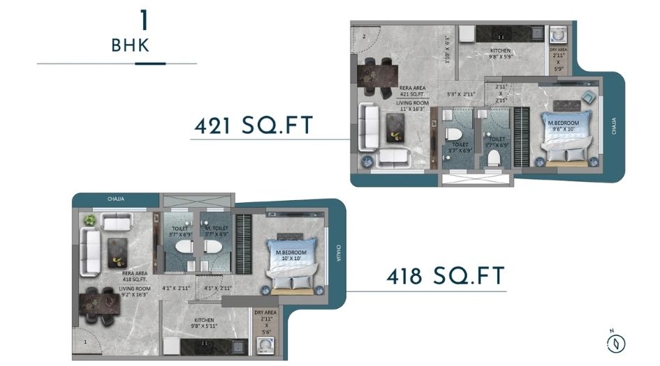 Goyal-Atlantis-Floor-Plan-1 BHK-421 _ 418 Sqft