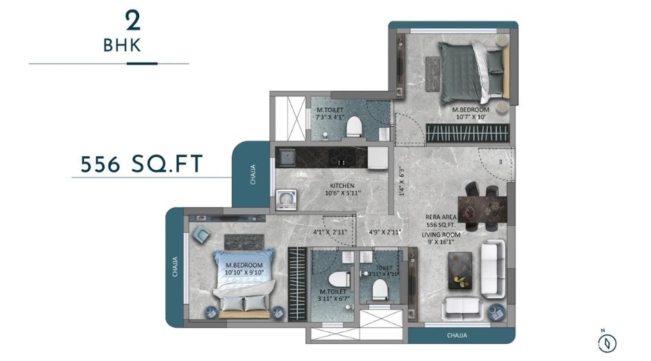 Goyal-Atlantis-Floor-Plan- BHK-2  556 Sqft