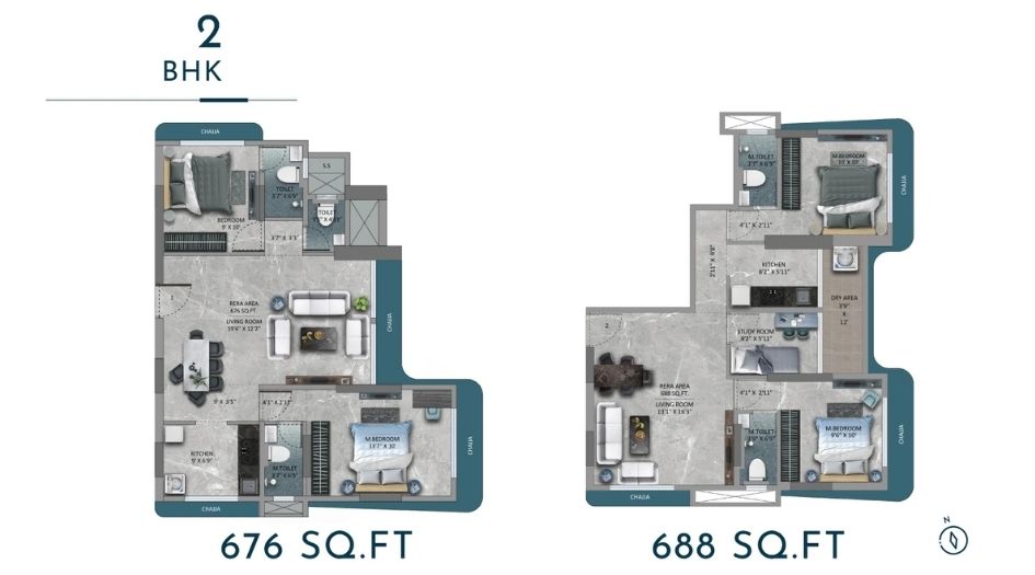 Goyal-Atlantis-Floor-Plan-2 BHK-676 Sqft _ 688 Sqft