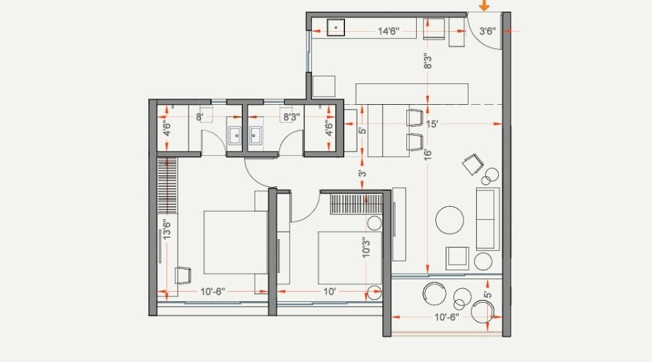 Kumar-Parth-Towers-Floor-Plan- 2 BHK- 794 Sqft
