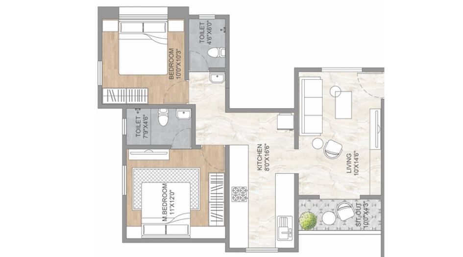 Ranjekar-Tirth-FLoor-Plan-A-Wing-2 BHK-686 Sqft