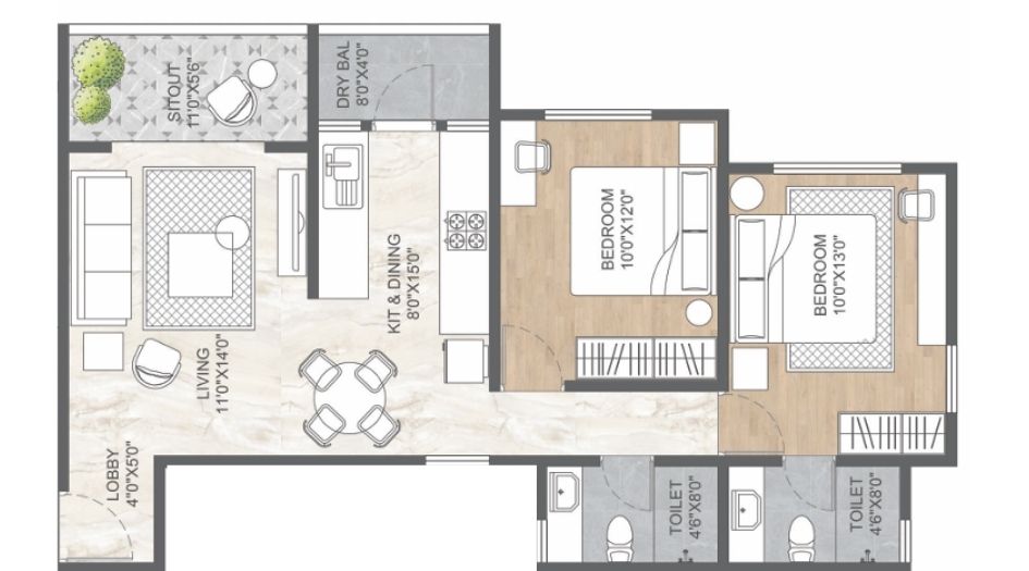 Ranjekar-Tirth-FLoor-Plan-B-Wing-2 BHK-774 Sqft