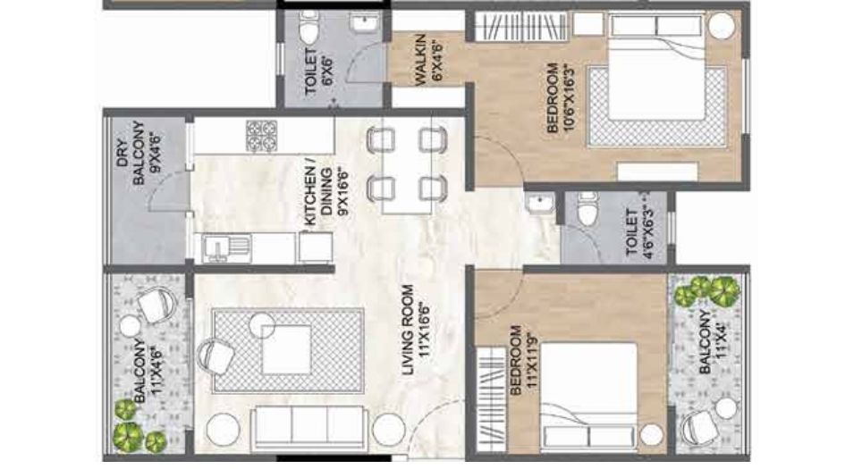 Ranjekar-Jagdeep-Floor-Plan-2 BHK-940 Sqft