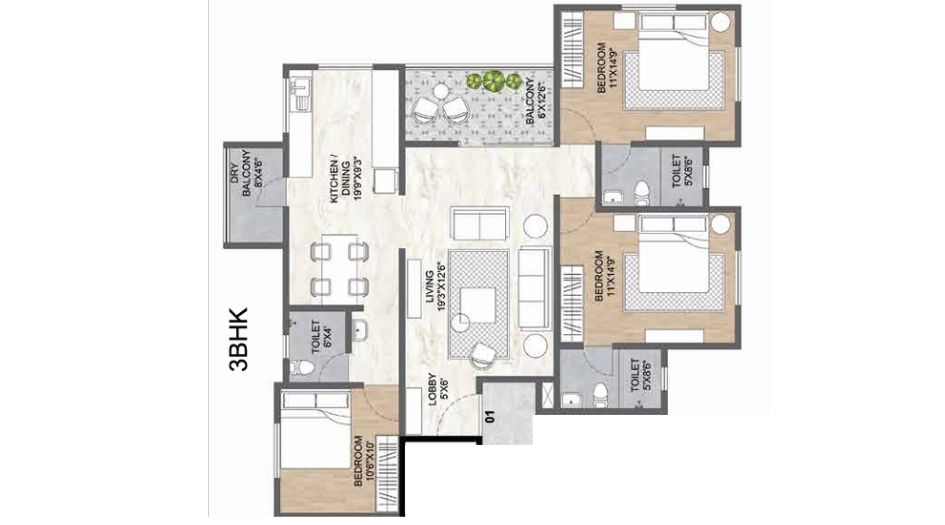 Ranjekar-Jagdeep-Floor-Plan-3 BHK-1216 Sqft