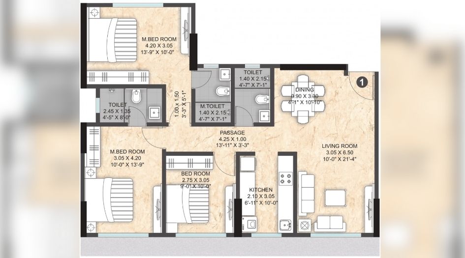 Paranjape-Athena-Floor-Plan-Wing-E-3-BHK-894-sqft