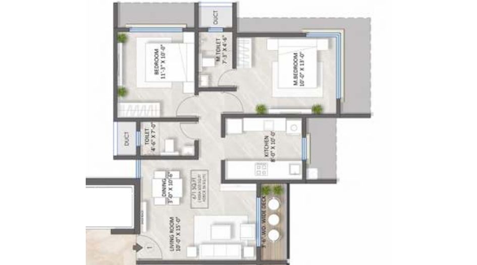 Jpv-Pratap-cress-Floor-Plan- 2 BHK -671 Sqft