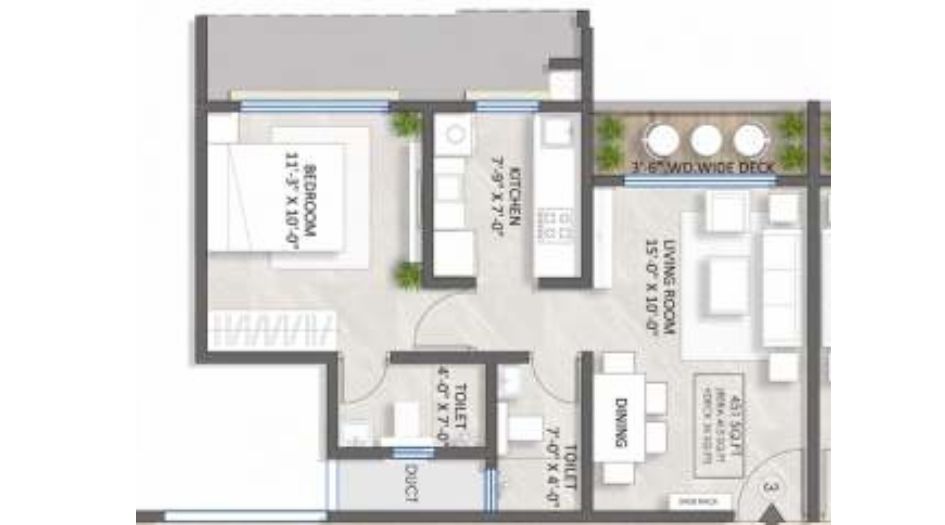 Jpv-Pratap-cress-Floor-Plan-1 BHK - 451 Sqft
