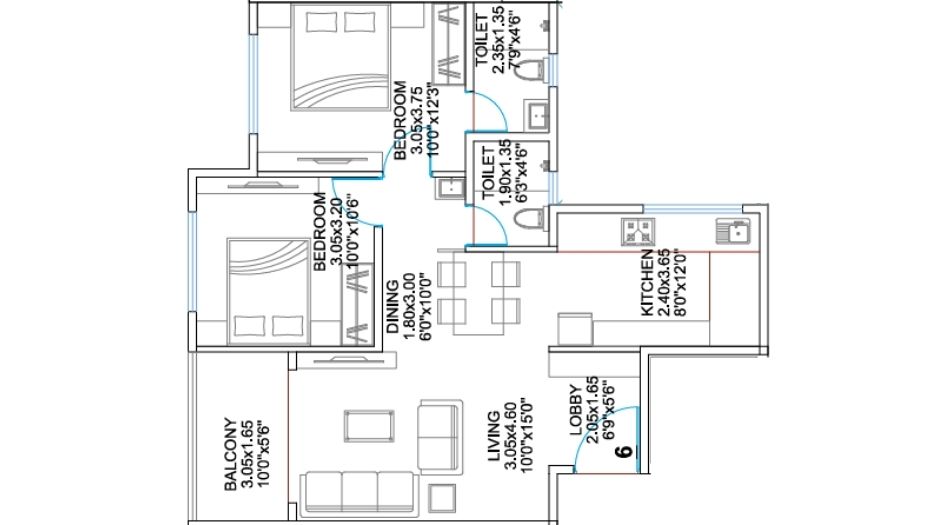 Balaji-Oriana-World-Floor-Plan-2 BHK-734SQFT
