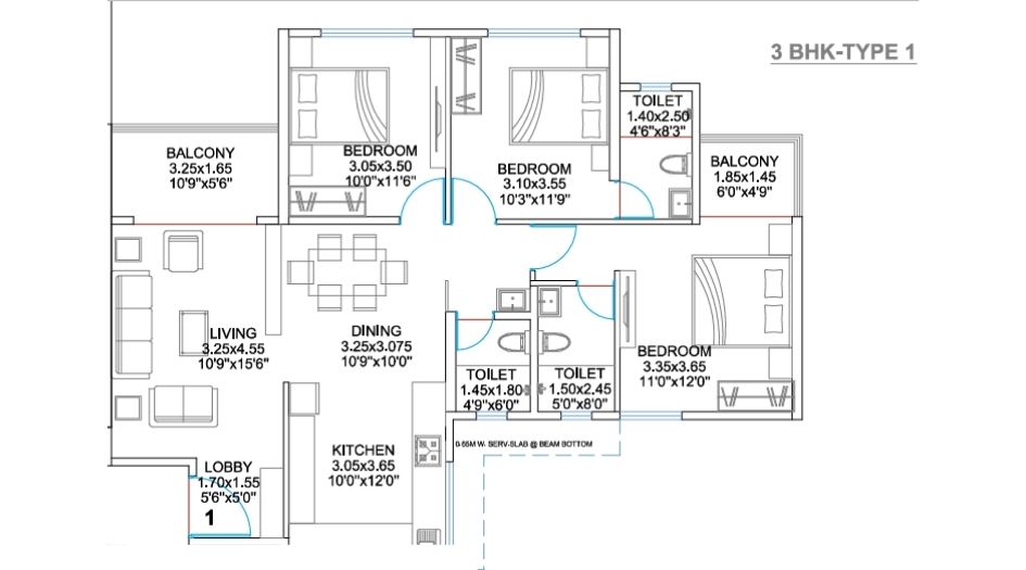 Balaji-Oriana-World-Floor-Plan-3 BHK-1070 SQFT
