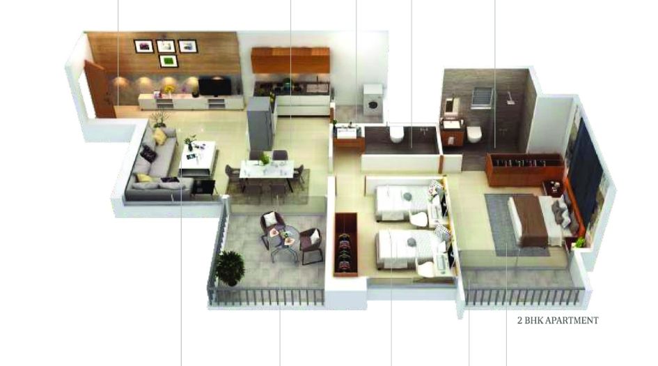 Aum-antariksh-Towers-Floor-plan-2 BHK-1096-3D-View