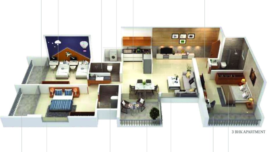 Aum-antariksh-Towers-Floor-plan-3 BHK-1403 Sqft-3D-View