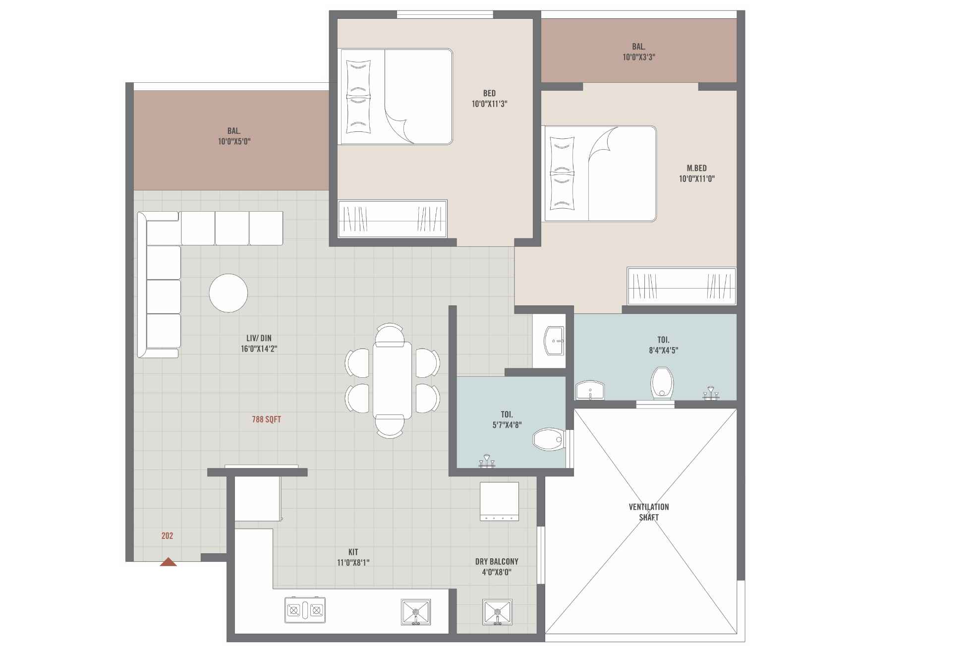 Kesar-High-Street-2-BHK-Unit-Plan