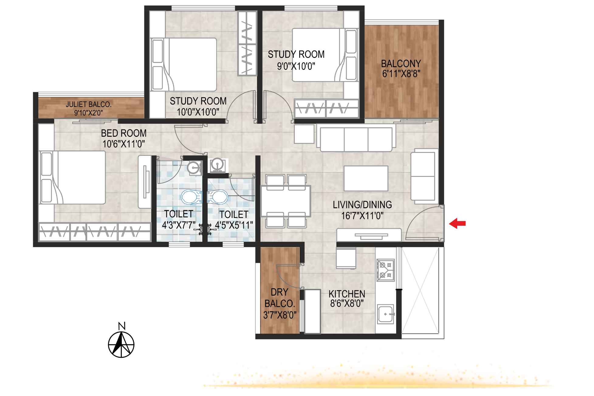 Silver-9-Floor-Plan-3-BHK-811-sqft