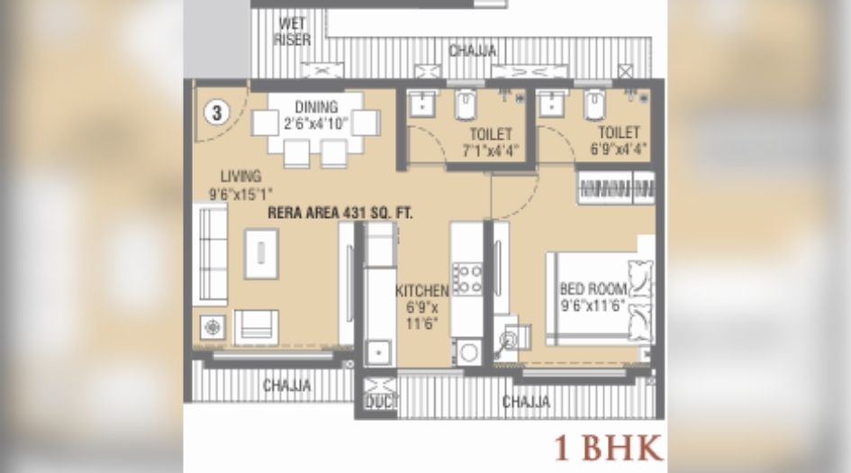 Swastik-Avighna-1BHK-431sqft-Unit-Plan