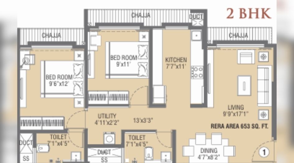 Swastik-Avighna-2BHK-653Sqft-Unit-Plan