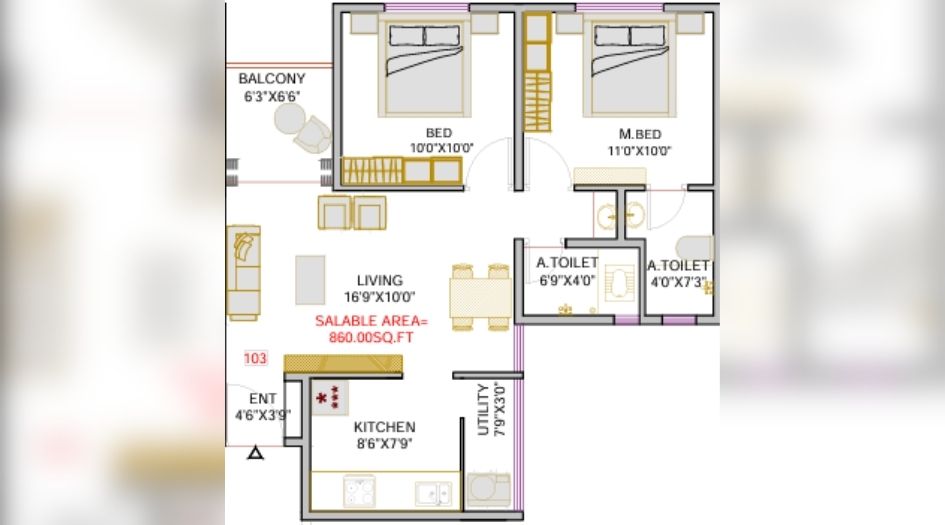 SM-Tarangan-2 BHK-unit-Plan