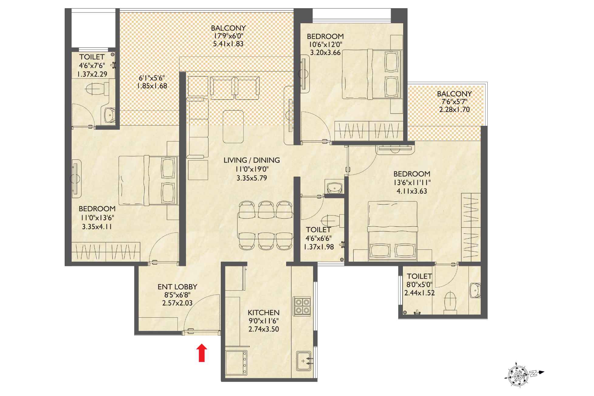 PK-Hillcrest-Typical-Floor-plan-3-BHK-Wing-A-975-sqft