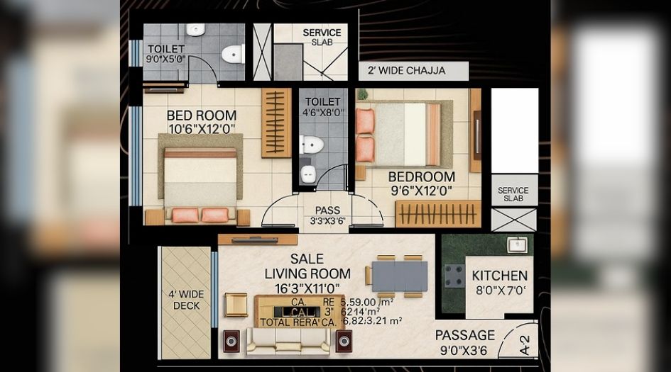 Merx-Icon-2BHK-700Sqft-Unit-Plan
