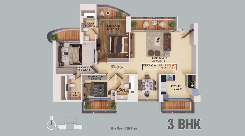 Sanghvi-Aaditya-Heights-Floor-Plan-3 BHK-938 Sqft