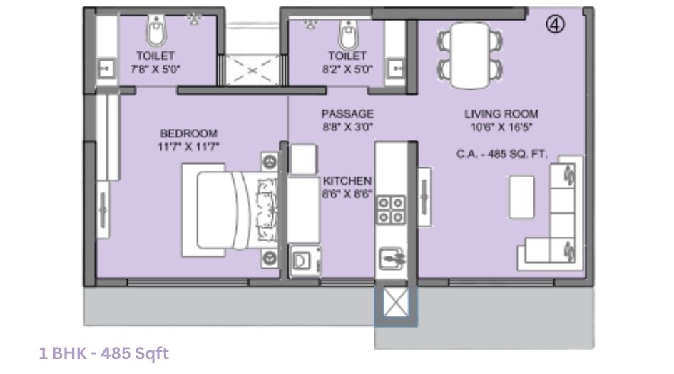 Ajmera-Boulevard-Floor-Plan-1 BHK-485 Sqft
