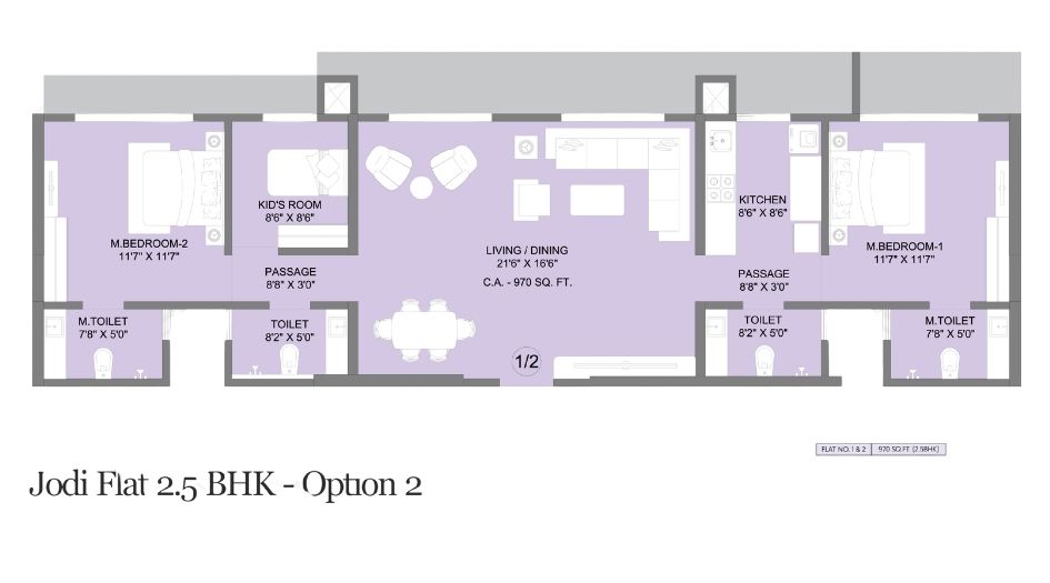 Ajmera-Boulevard-Floor-Plan-2.5 BHK-Jodi-Unit-Option-2-970 Sqft