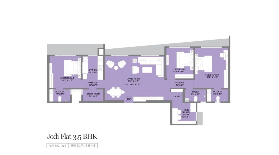 Ajmera-Boulevard-Floor-Plan-Jodi-Unit-3.5 BHK-1175 Sqft