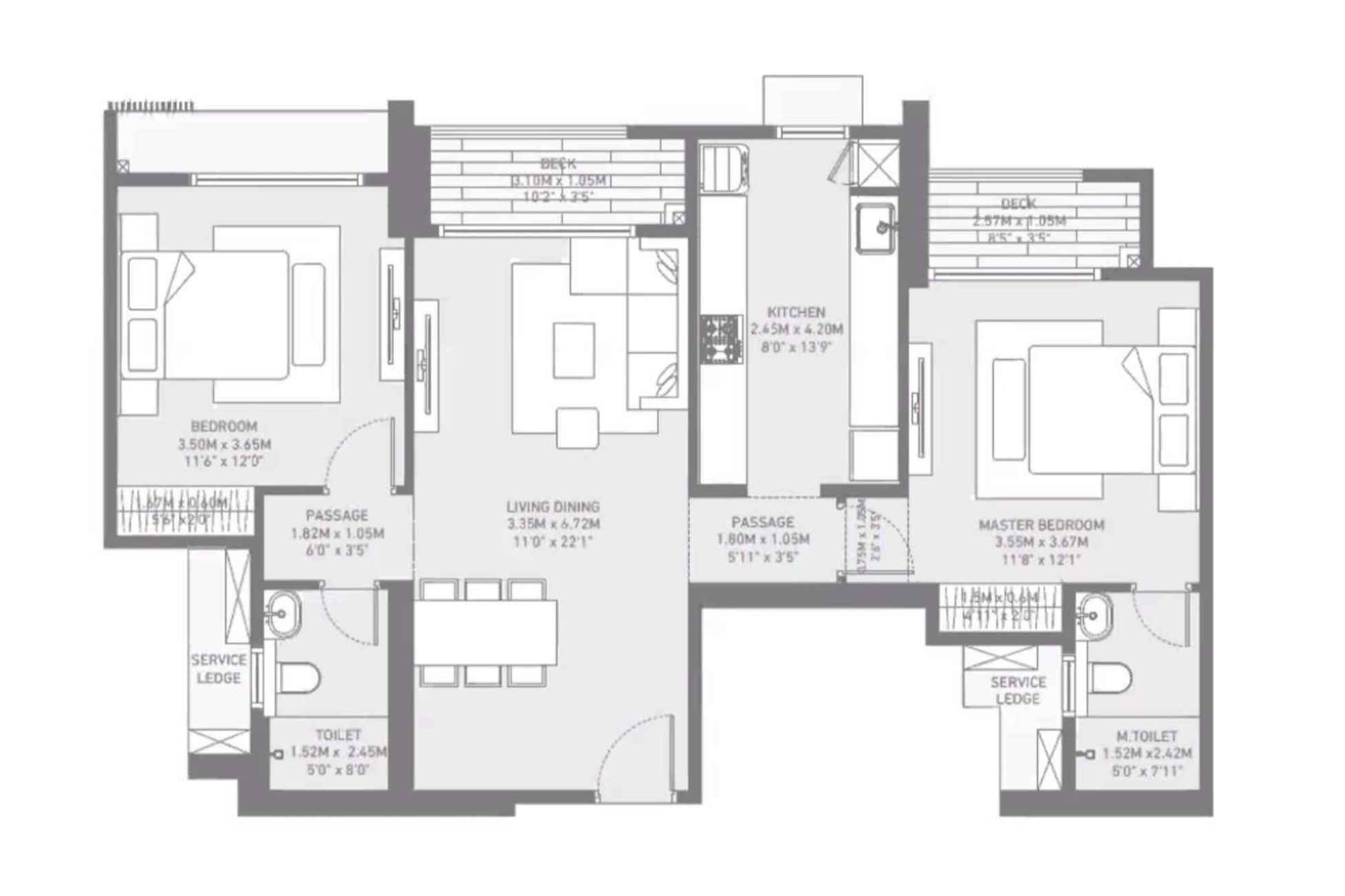 Birla-Taranya-Floor-Plan-2-BHK-Luxe-887-sqft