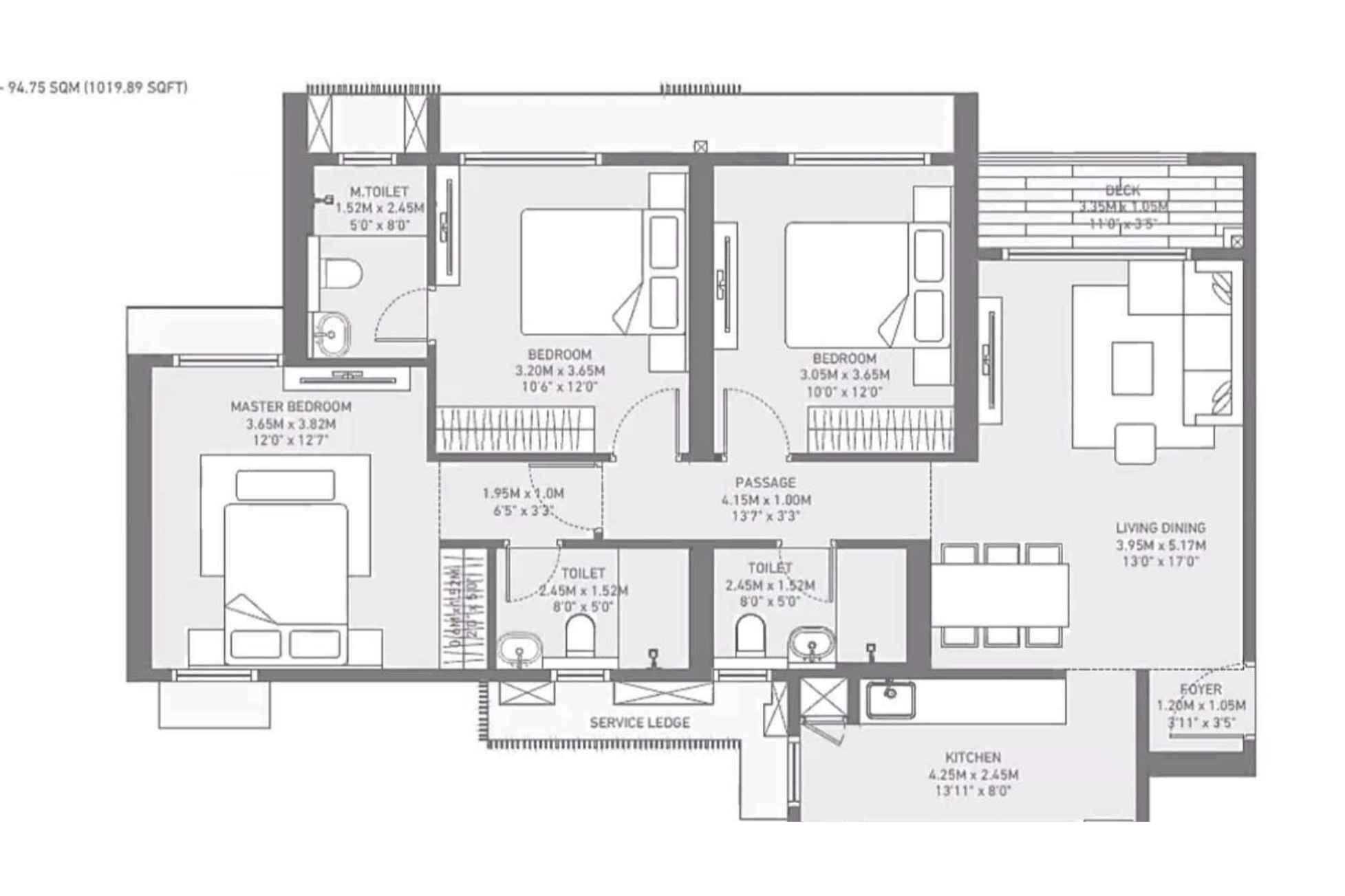 Birla-Taranya-Floor-Plan-3-BHK-Premium-1019-sqft