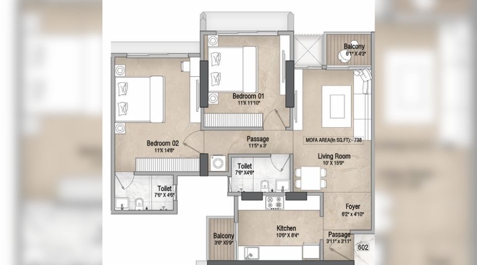 Vascon-Orchid-Floor-Plan-2 BHK-772 Sqft-A wing