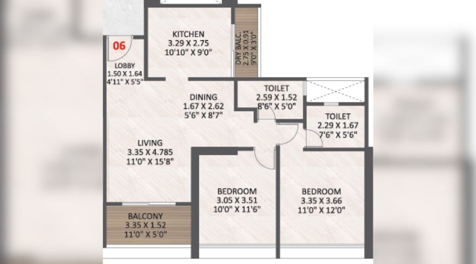 UNI-89-2BHK-841-sqft-unit-plan