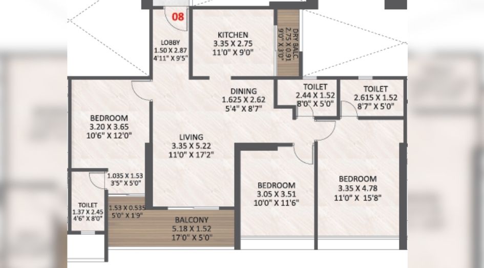 UNI-89-3BHK-1150-sqft-unit-plan