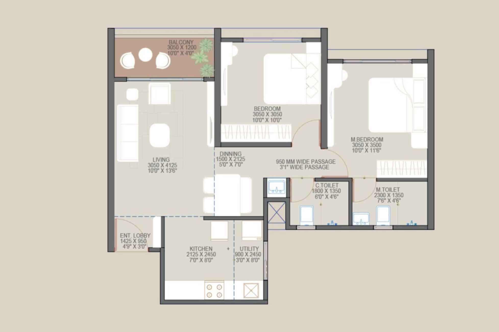 Goyal-My-Home-Codename-Roots-Floor-Plan-2-BHK-Classic-638-Sqft