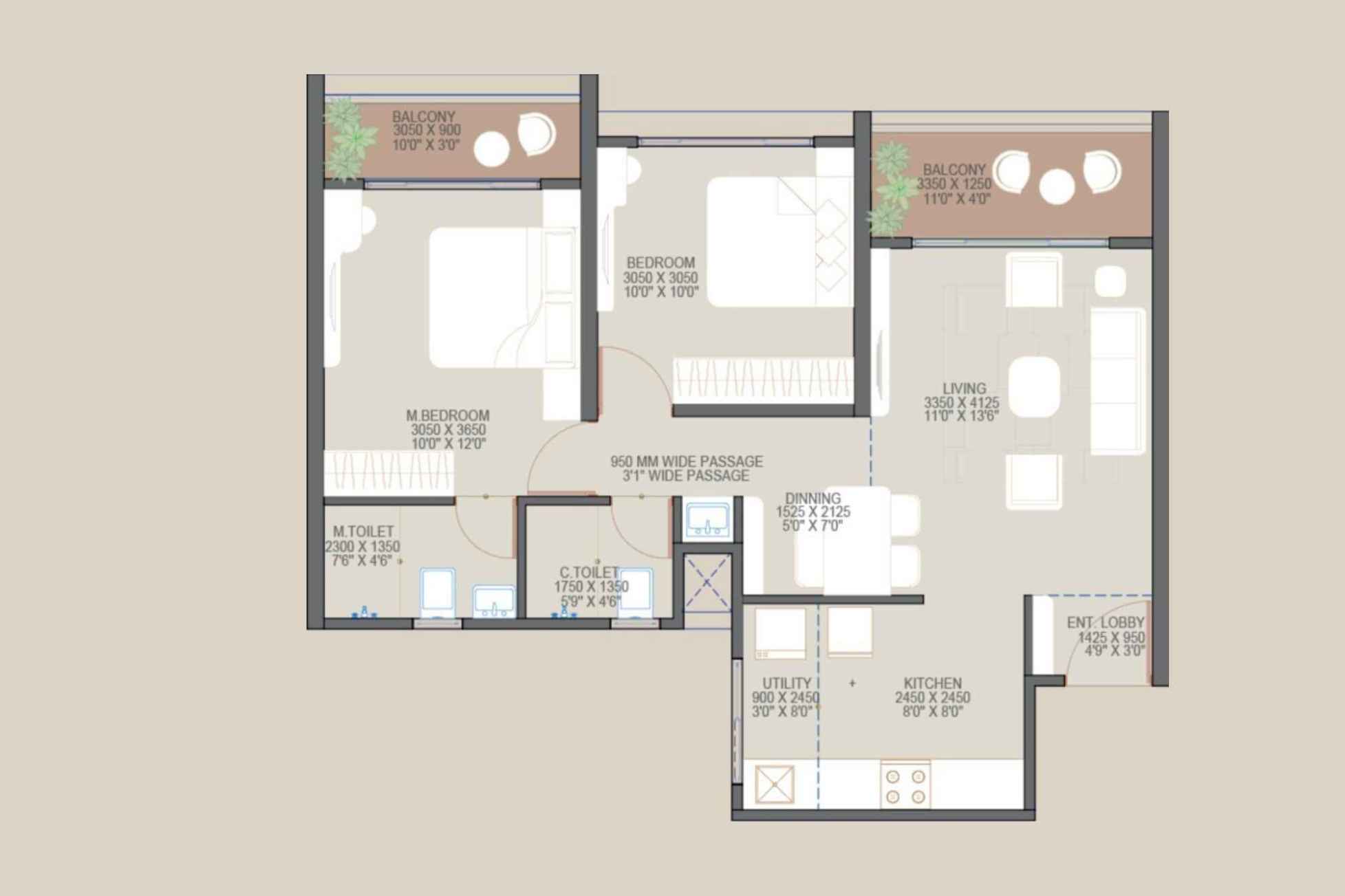 Goyal-My-Home-Codename-Roots-Floor-Plan-2-BHK-Premier-704-Sqft